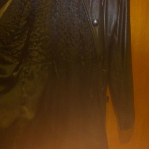 Long leather jacket used, black, genuine leather, vintage