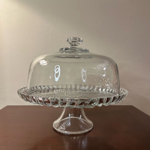 Glass cake stand with lid like new, 30cm diameter