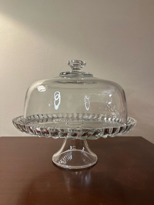 Glass cake stand with lid like new, 30cm diameter