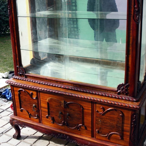 Display cabinet used solid carved wood with lion feet