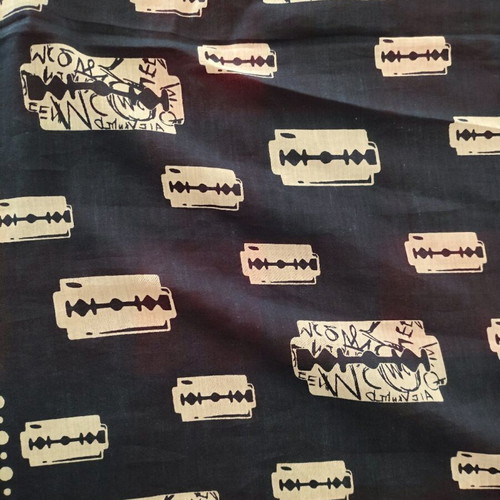 Alexander McQueen scarf with razor blade print, like new, blue cotton