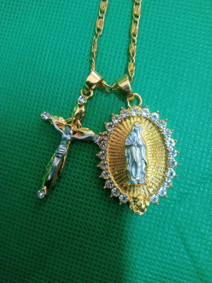Gold-plated girls' necklace new with Virgin Mary and cross