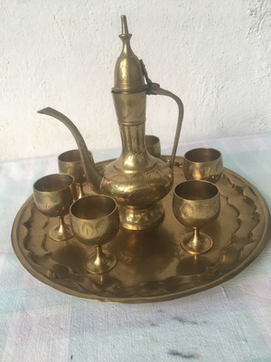 Σετ λικέρ εποχής μπρούτζινο ενχαραγμένο σετ σερβιρίσματος