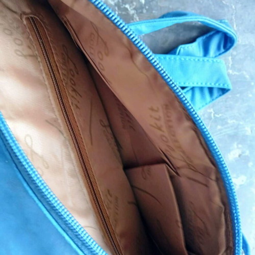 Blue bag with rhinestones, with a strap
