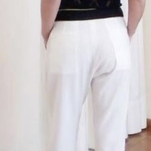 Stelios Koudounaris baggy fabric pants, ecru with black and yellow trim