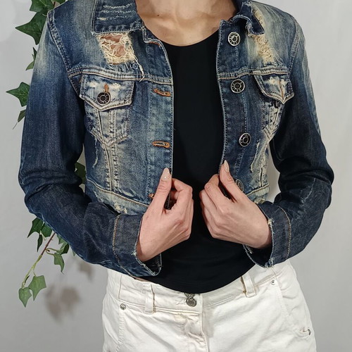 On Line cropped jean jacket like new, blue, size S