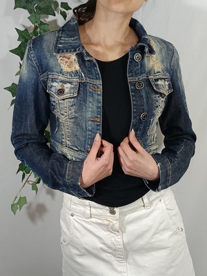 On Line cropped jean jacket like new, blue, size S