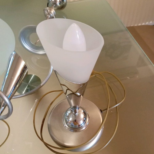 Set of ceiling lamp and 2 silver table lamps like new