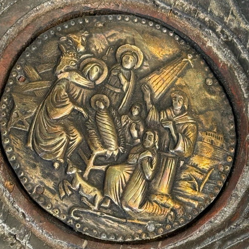 Handmade wooden trough with Orthodox icon used
