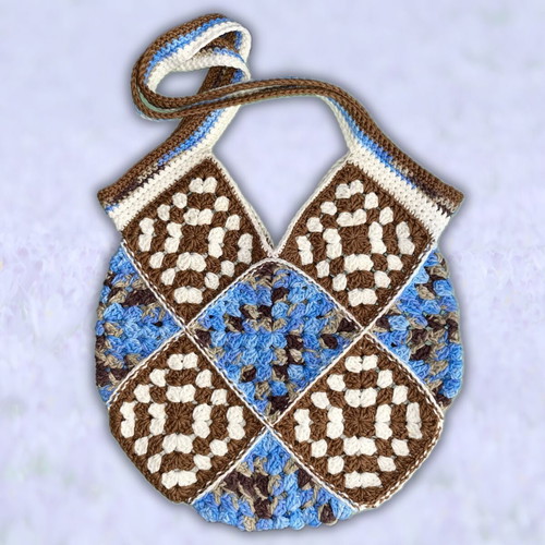 Handmade Tote Bag Riverbank Shoulder Bag in Blue and Brown