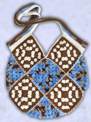 Handmade Tote Bag Riverbank Shoulder Bag in Blue and Brown