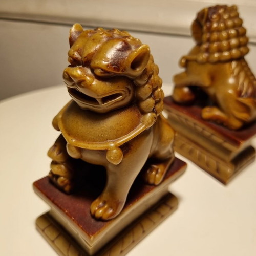 Pair of carved 1950s soapstone Foo Dogs used