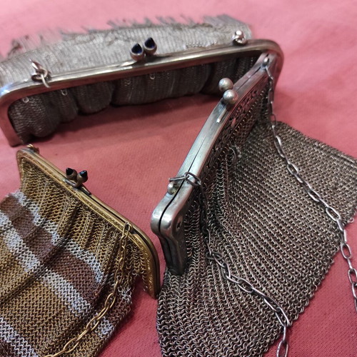 Vintage women's mesh purses like new, set of 3, alpacca and silver