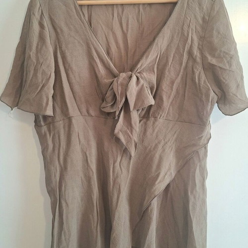 Kanellis blouse with bow, khaki, size Medium