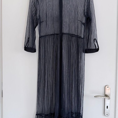 Sheer dress Regalinas one size blue like new with buttons and ruffles