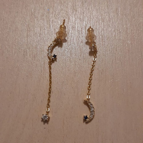 Dangling earrings new, crescent moon and star gold-colored