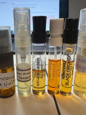 Perfume tester mix used, Armani Prive, Tom Ford, Chanel, Lancome samples