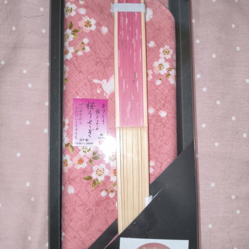 Authentic Japanese Set Sensu Fan & Cotton Scarf Sakura Rabbit New