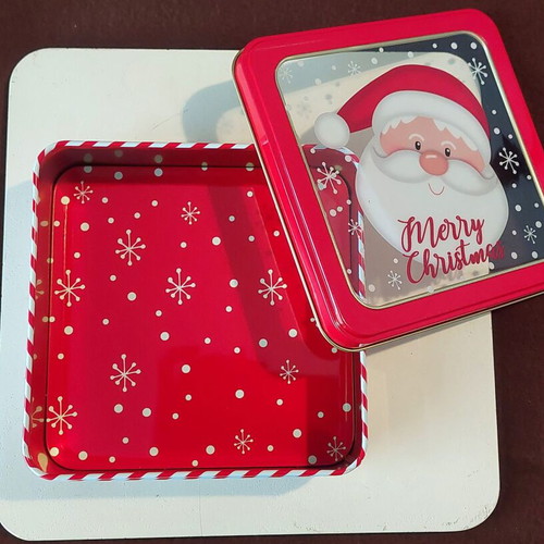 Christmas tin box with transparent lid