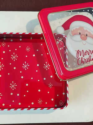 Christmas tin box with transparent lid