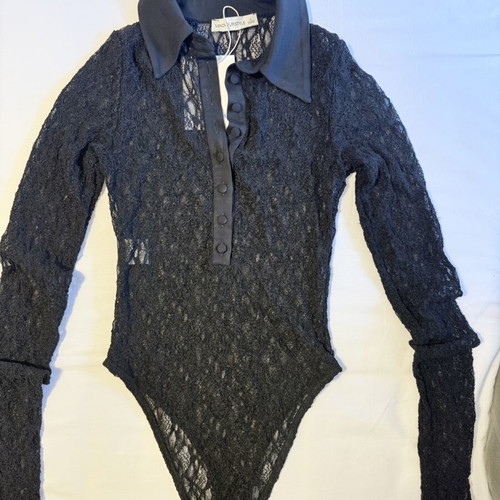 Mindyourstyle Lace Long Sleeve Bodysuit With Collar New With Tag