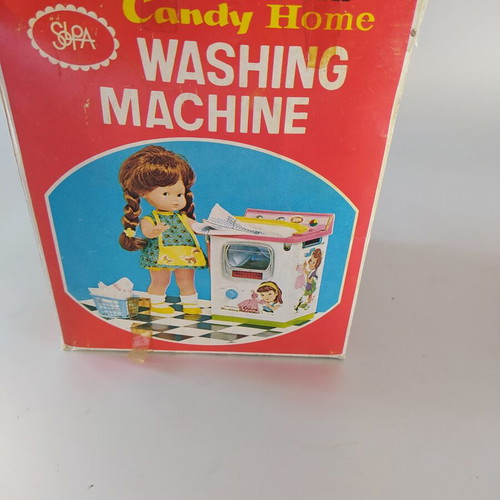 Solpa vintage children's washing machine toy used with box, lights