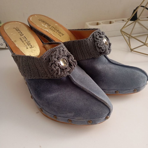 Blue leather mules, size 40
