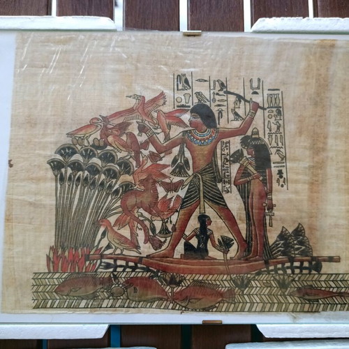 Egyptian papyri like new, framed set of 2 pieces