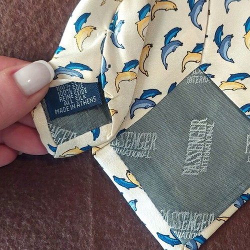 Passenger silk tie with dolphin print