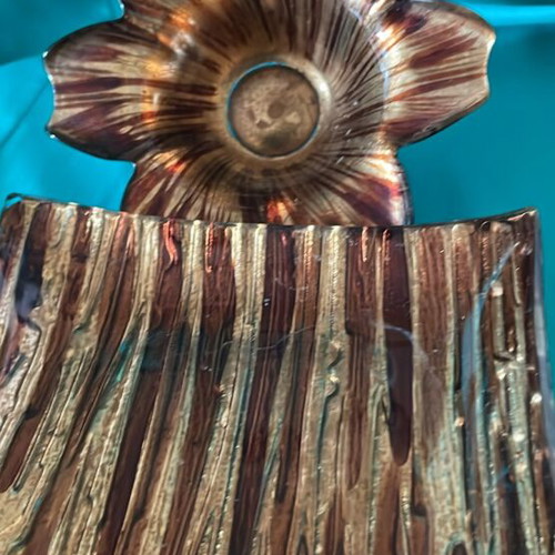 Glass decorative set new, brown and gold, ashtray and bowl