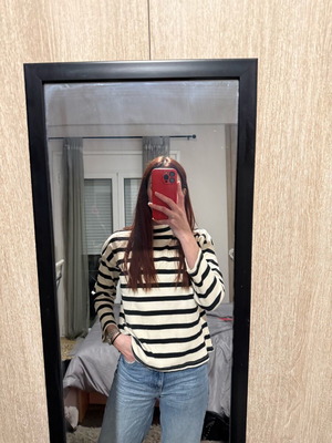 Stradivarius ribbed long-sleeve blouse like new, size M, black and white