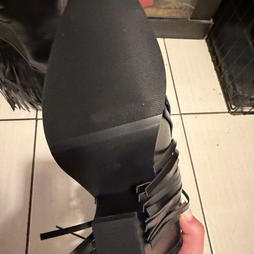 Shoeshi black leather boots with fringes and metal detail new