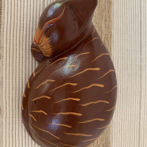 Wooden Handmade Sleeping Cat Figurine