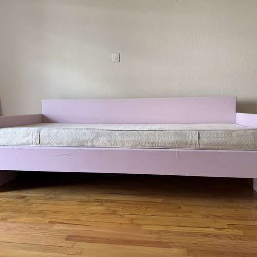 Children's wooden single bed-sofa in pink shade, used