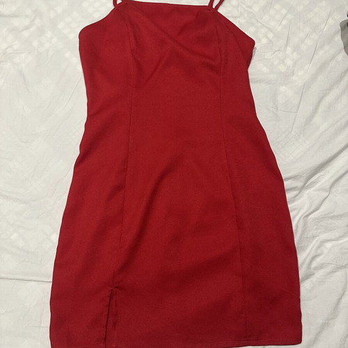 Shein red mini fitted dress with slit, size M