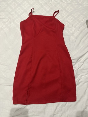 Shein red mini fitted dress with slit, size M