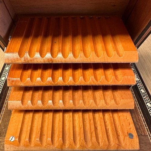 Wooden music box cigarette case like new with mother-of-pearl inlays