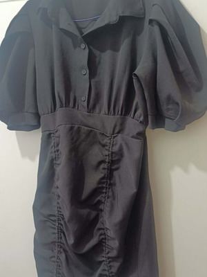 Black short-sleeve dress with buttons, new, size S