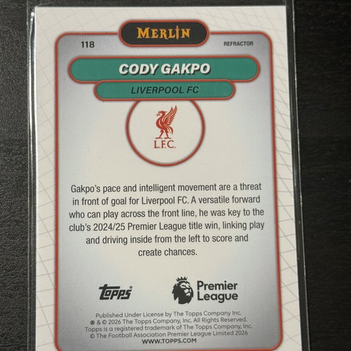 2026 Topps Merlin PL Cody Gakpo #118 Merlin Refractor card like new
