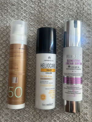 Heliocare, Korres, Froika sunscreen set used