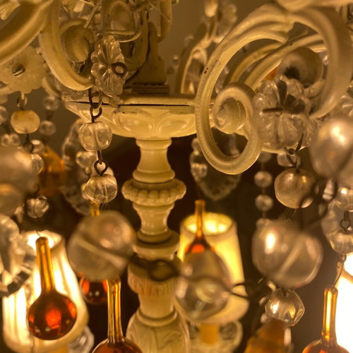 Chandelier like new with crystals and lampshades