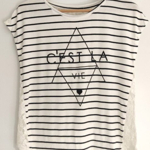 Bershka blouse with lace back and front print, like new, size L