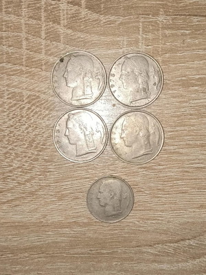 Belgian coins used, 1 pc 1 Franc (1963) and 4 pcs 5 Francs (1974-1977)