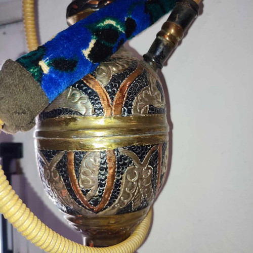 Carved collectible hookah with bronze and copper, like new, 85 cm