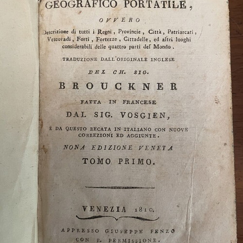 Brouckner Dizionario Geografico Portatile δύο τόμοι μεταχειρισμένοι, έκδοση 1810