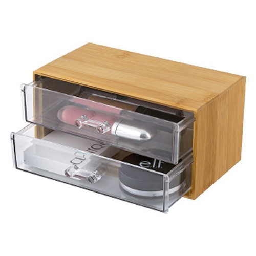 Bamboo box with 2 transparent acrylic drawers new