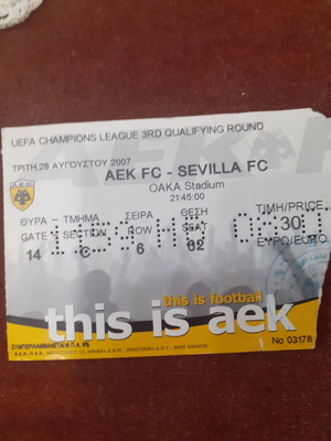 AEK Sevilla Champions League Ticket used, 1-4 Playoff Match