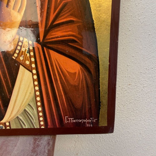 Handwritten Byzantine Icon Saint Irene the Great Martyr, 33x24 cm, like new