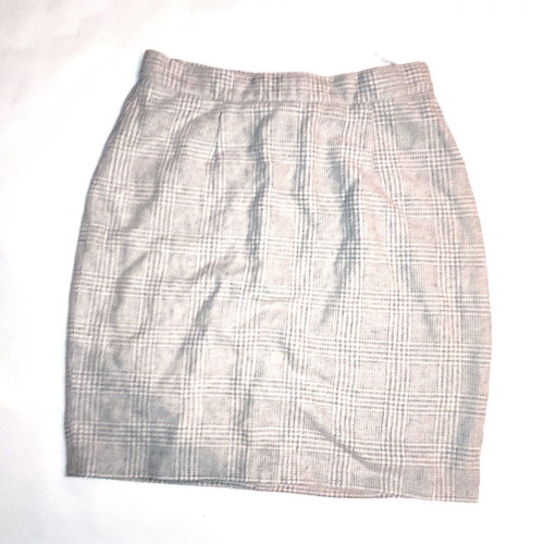 Plaid skirt beige/ecru with grey, used, winter fabric XS-S