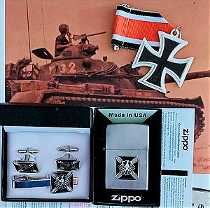 Zippo με έμβλημα του ομοσπονδιακού αετού του γερμανικού στρατού (BUNDESADLER)."EISERNES KREUZ - Iron Cross"   * Μανικετόκουμπα και  KΛΙΠ γραβάτας με αντίστοιχο έμβλημα στο κουτί προβολής.